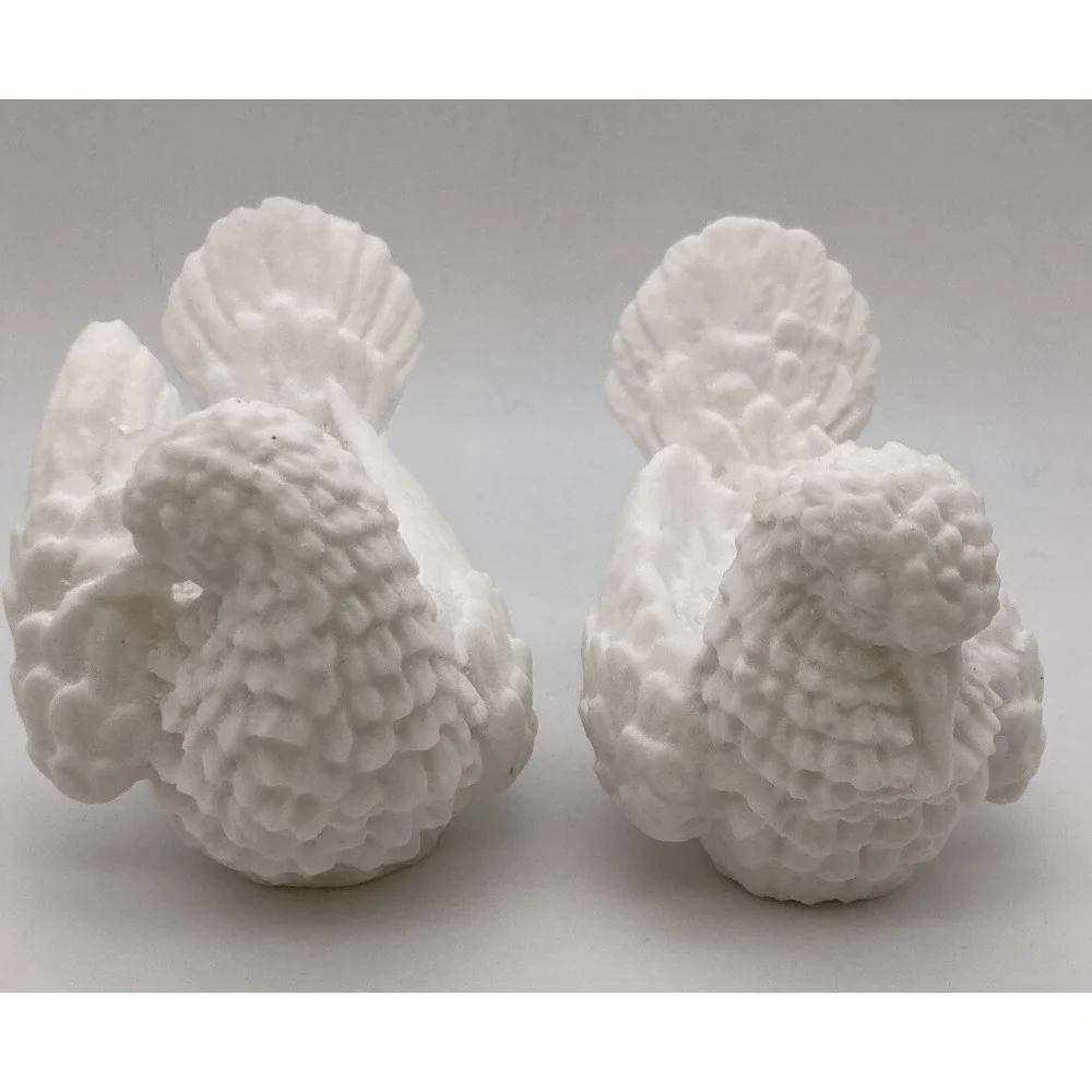 Pair Of White Bisque Italian Made White Doves Textured